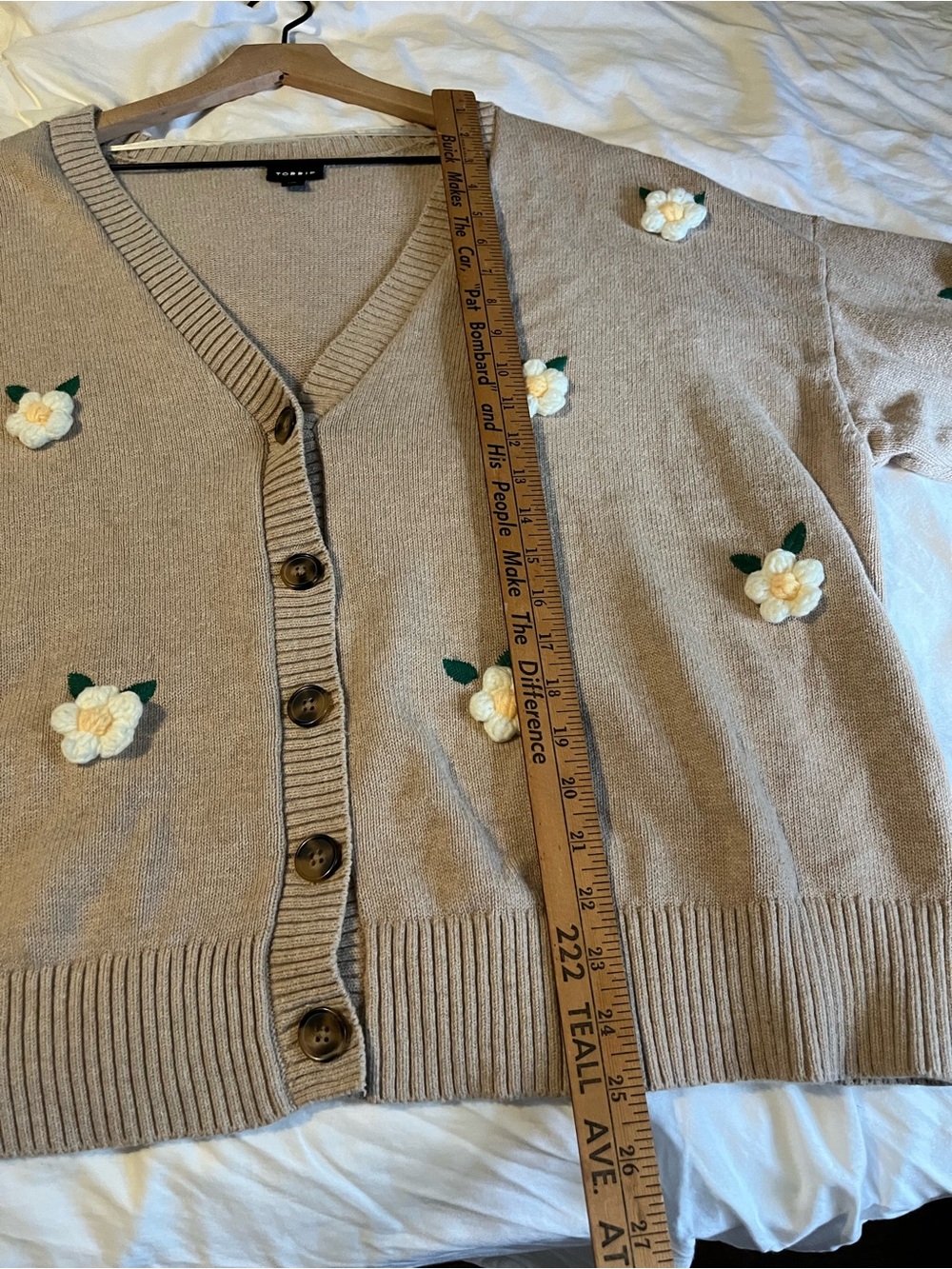 Torrid Beige Floral Appliqué Boxy Cardigan Sweater Size 2X 100% Cotton - Picture 10 of 10